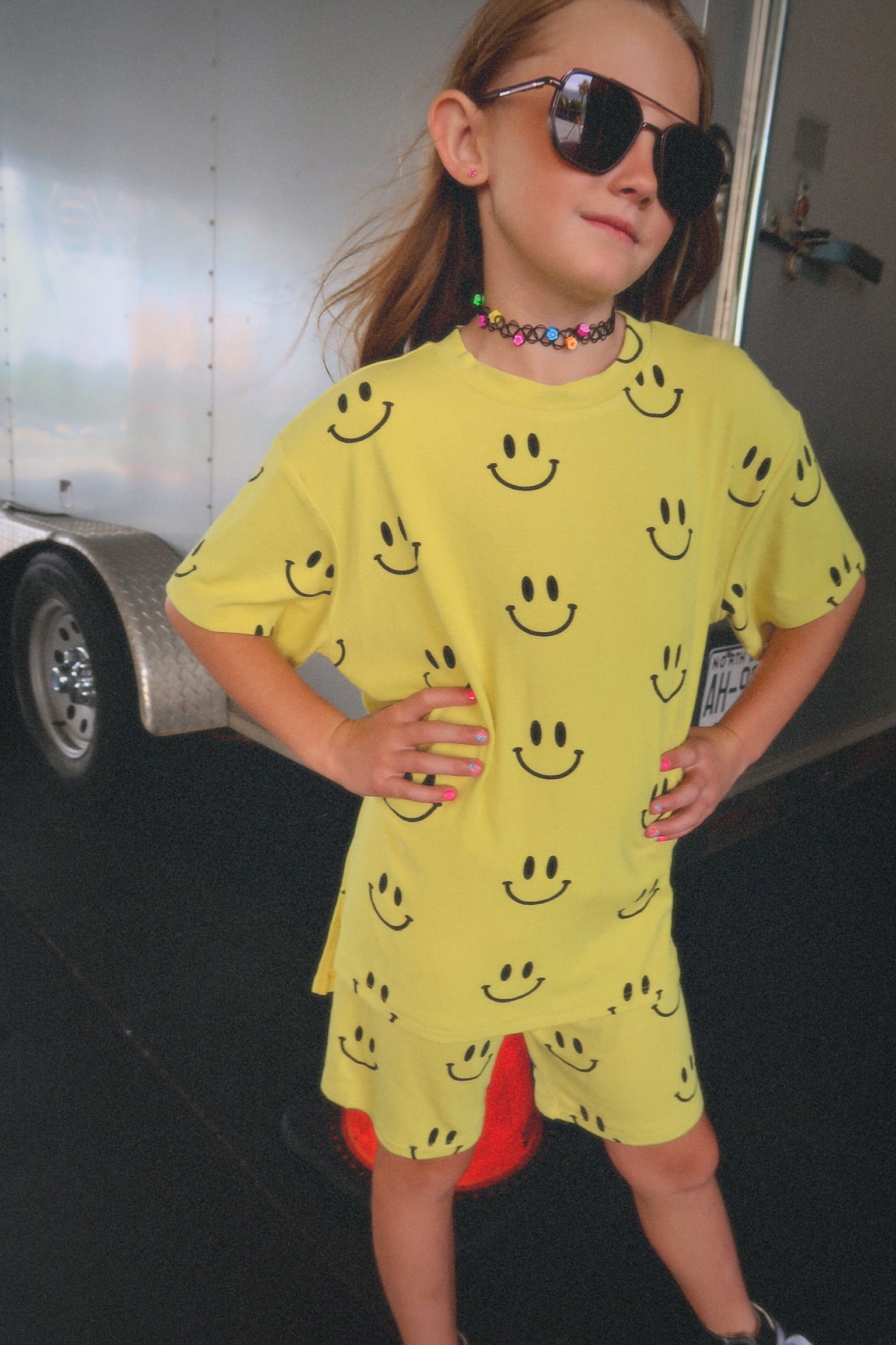 Happy To Be Here Oversized Smiley Shirt & Short Set Kid Ave Original