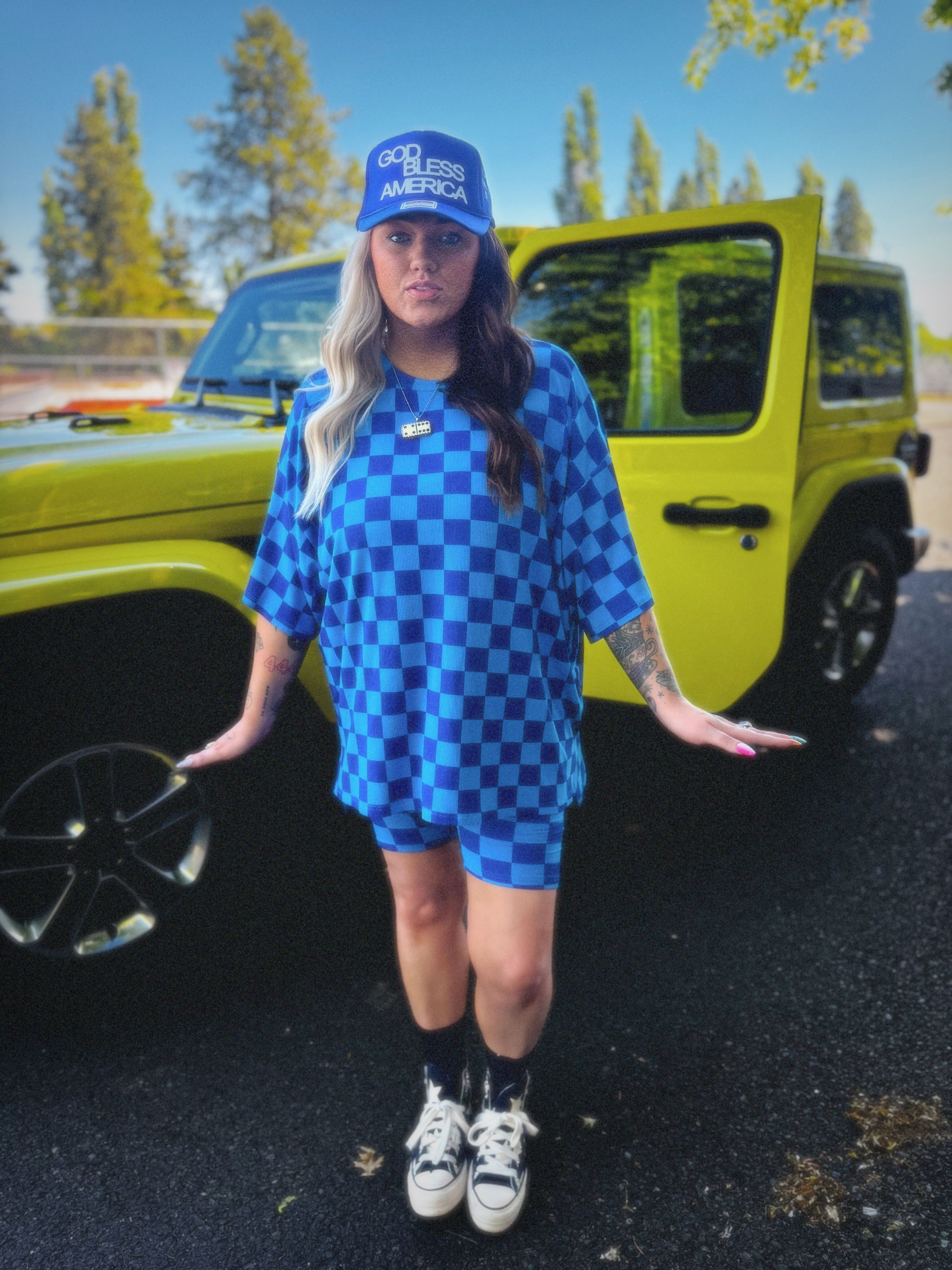 Check Yourself Blue Biker Short Set Emy Ave™ Original