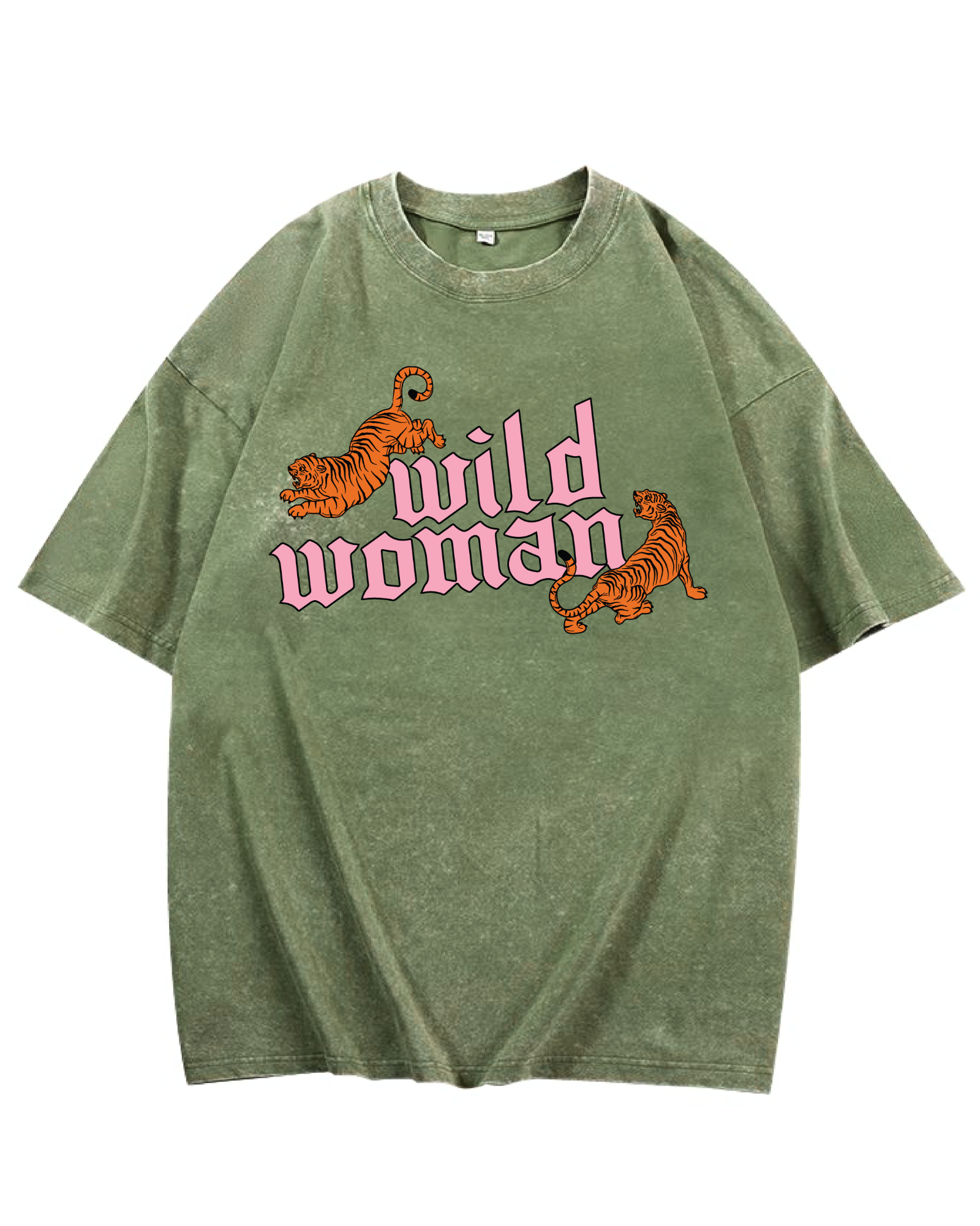 Wild Woman - Green Acid Wash Graphic Tee (Pre-Oversized)