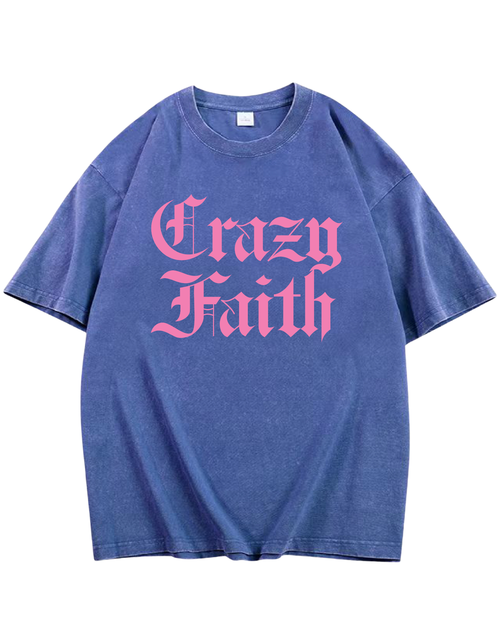 Crazy Faith - Blue Acid Wash Graphic Tee (Pre-Oversized)