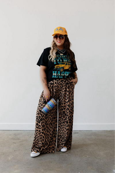beeden LEOPARD PRINT WIDE STRAIGHT PANTS