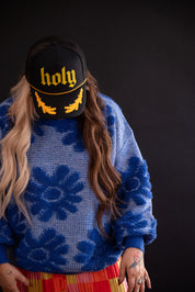 He Loves Me Not Oversized Sweater in Blue