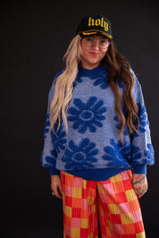 He Loves Me Not Oversized Sweater in Blue