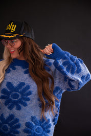 He Loves Me Not Oversized Sweater in Blue