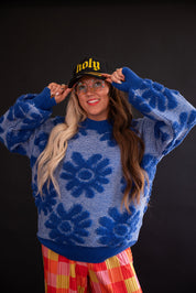 He Loves Me Not Oversized Sweater in Blue