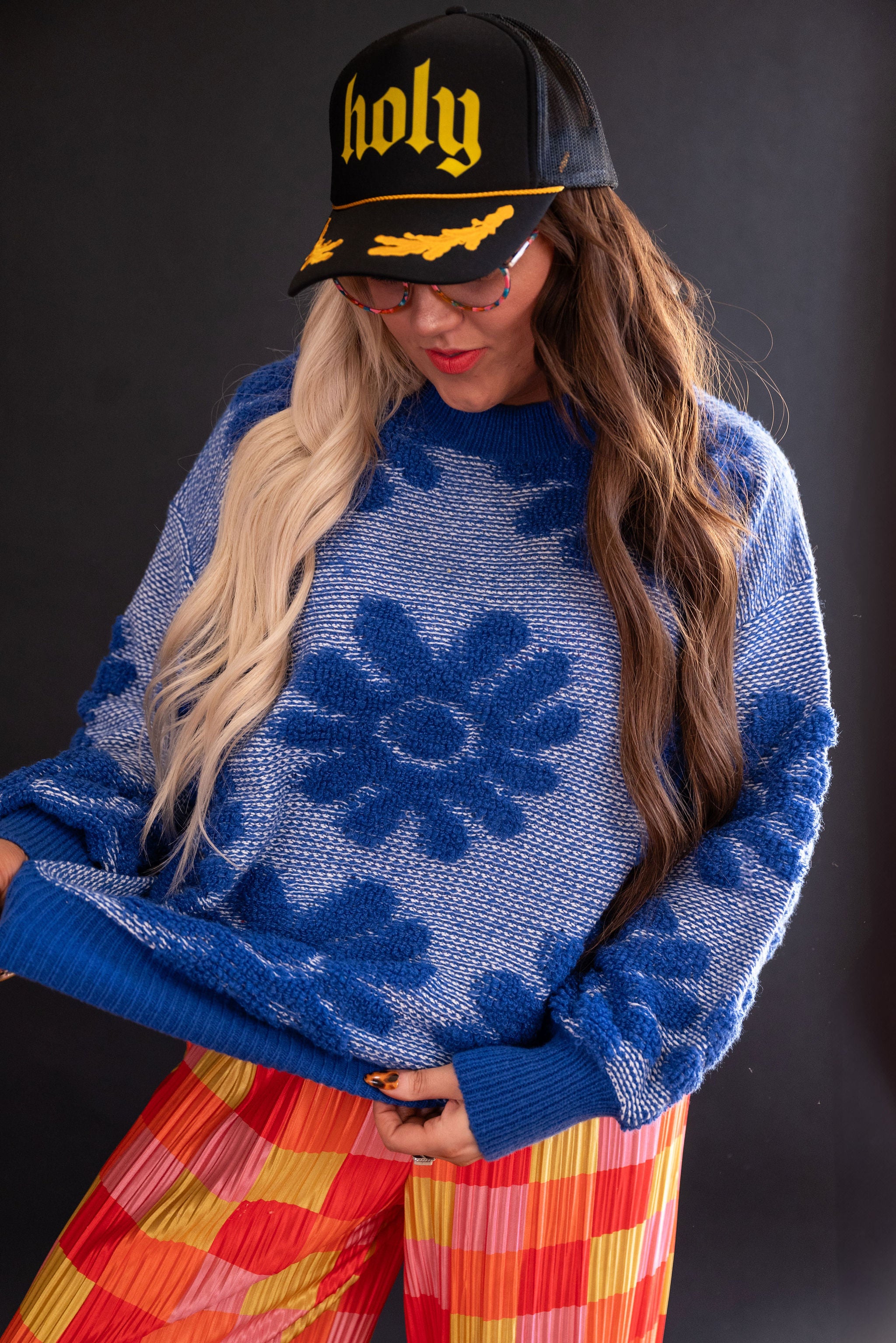 He Loves Me Not Oversized Sweater in Blue