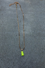 Fluorescent Green Teddy Bear Necklace