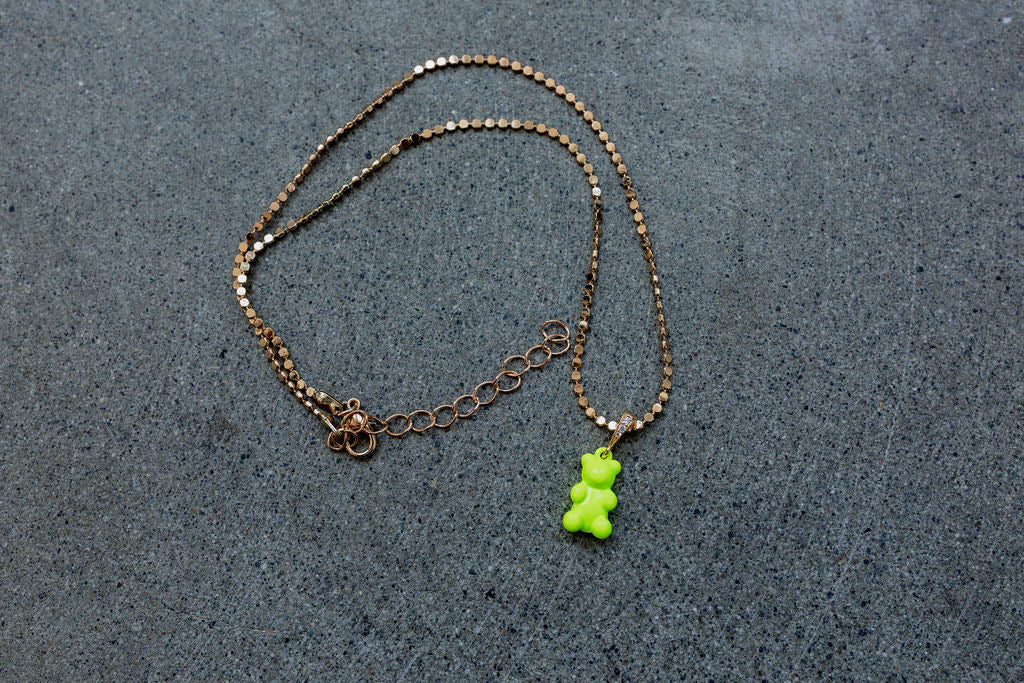 Fluorescent Green Teddy Bear Necklace