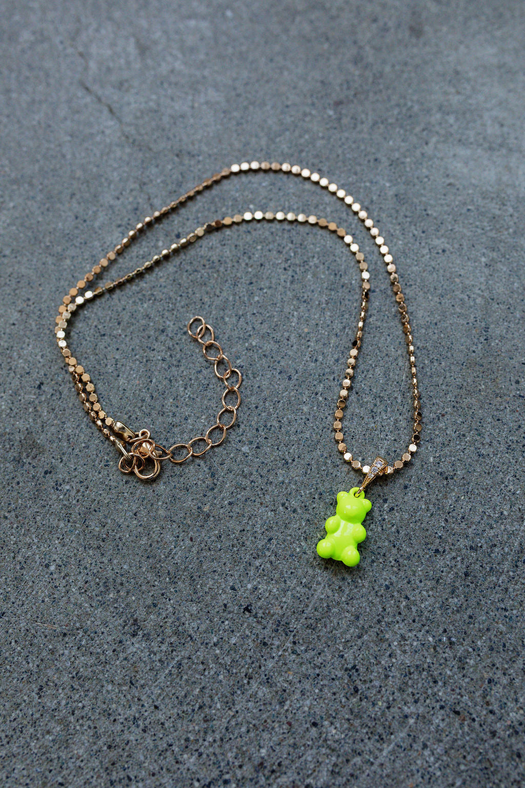 Fluorescent Green Teddy Bear Necklace