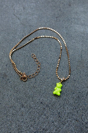 Fluorescent Green Teddy Bear Necklace
