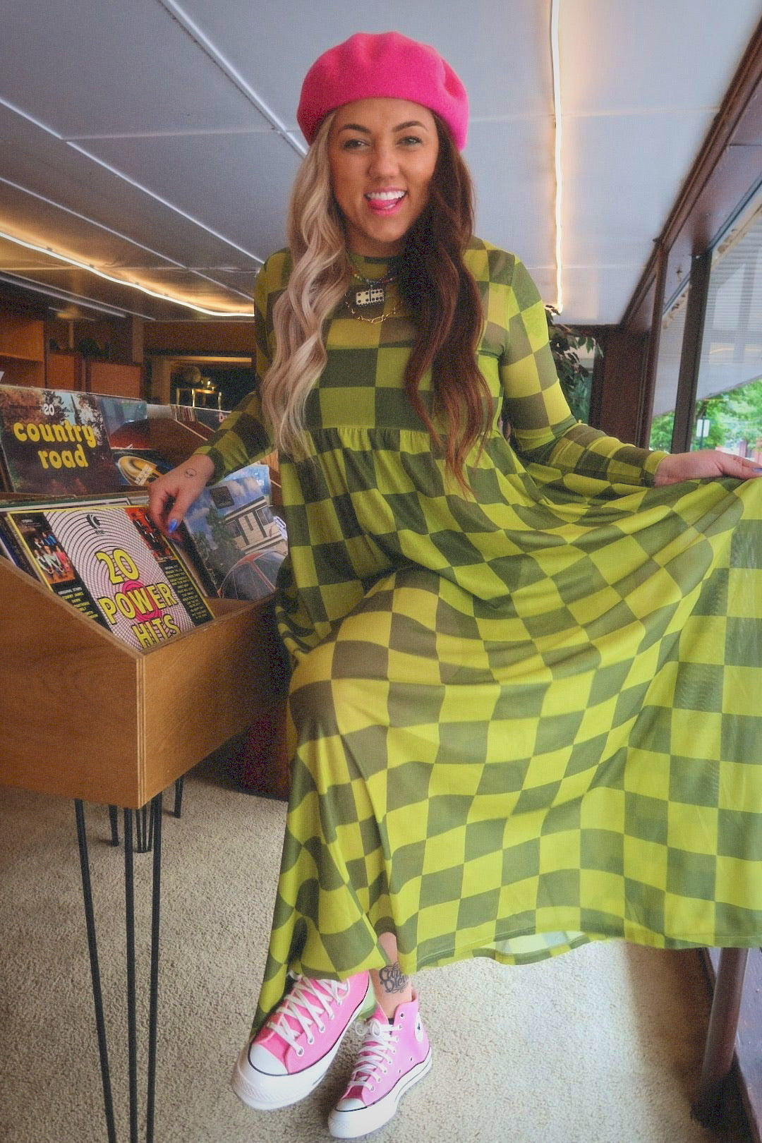 Grandma Green Checkered Mesh Dress Emy Ave™ Original