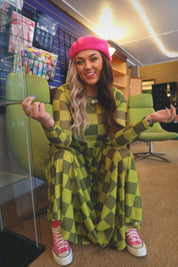 Grandma Green Checkered Mesh Dress Emy Ave™ Original