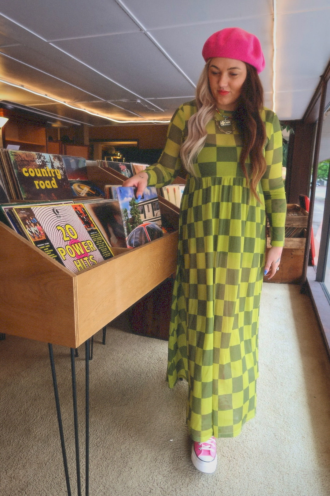 Grandma Green Checkered Mesh Dress Emy Ave™ Original